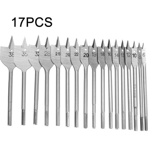 17Pcs Metric Sizes 6-38MM Woodworking Machine Hexagonal Handle Flat Wood Drill Bits Set Bit Wallated Wood Open Hole