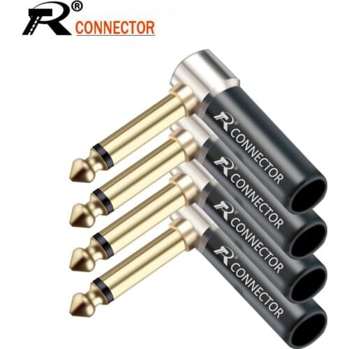 10PCS 6.35MM 2 Pole Mono Male Plug Right Angle Wire Connector Gold Plated Jack 6.35MM Plug Microphone Connector Wholesales