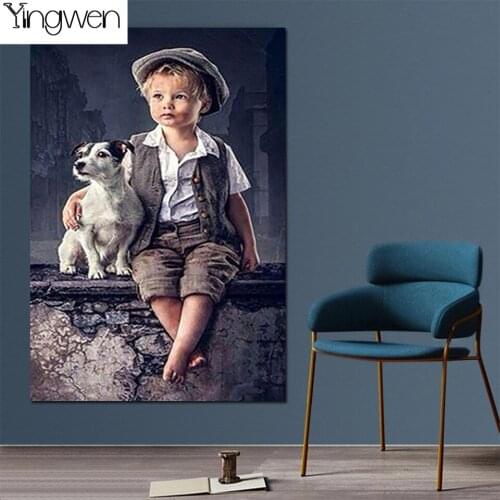 5d Diamond Painting For children Little Boy And Dog Rhinestone Embroidery Full Diamond Mosaic Cross Stitch Home Wall Decoration