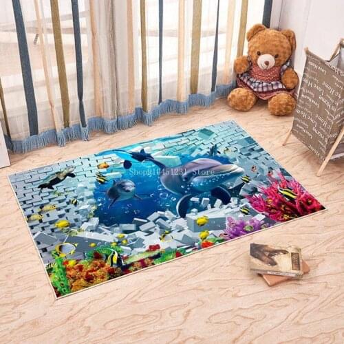 Dolphin clownfish underwater world beautiful fish Anti-slip carpet Cartoon Mickey Doormat Bathroom Carpet Absorb Kitchen Mat/Rug