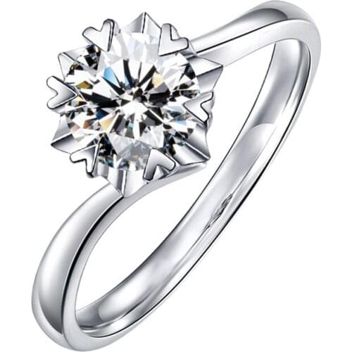 BOEYCJR 925 Silver Snowflake 0.5ct/1ct F color Moissanite VVS Engagement Wedding Ring With national certificate for Women