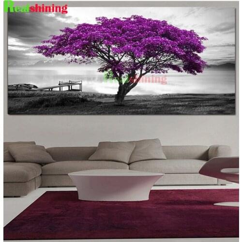 Large purple Tree Black and White Diamond Embroidery,Wall Decoration,diy Diamond Painting Cross Stitch,Diamond Mosaic N2096