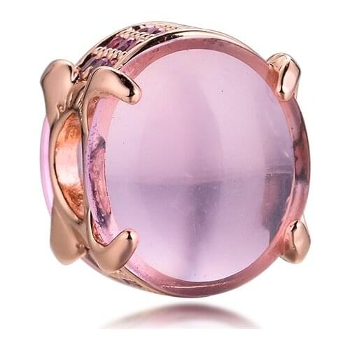 2021 New Valentine Fit Pandora Bracelets Pink Oval Cabochon Charms 925 Sterling Silver Original Beads for Women DIY Jewelry