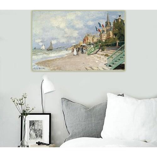 Citon Claude monet《The Beach at Trouville》Canvas Art Oil Painting Artwork Poster Picture Wall Background Decor Home Decoration