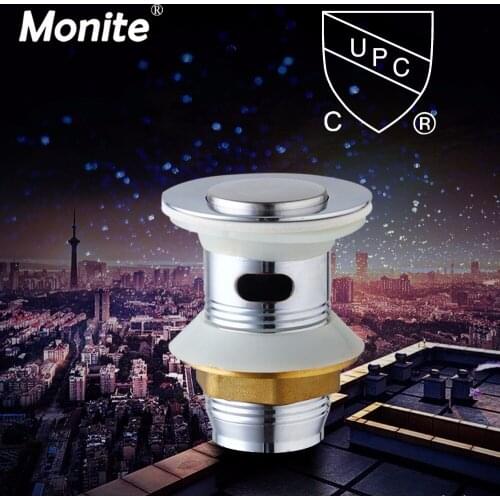 Monite Solid Brass Sink Drain Faucet Accessories Bathroom Pop Up Drain for Vessel Sink with Overflow
