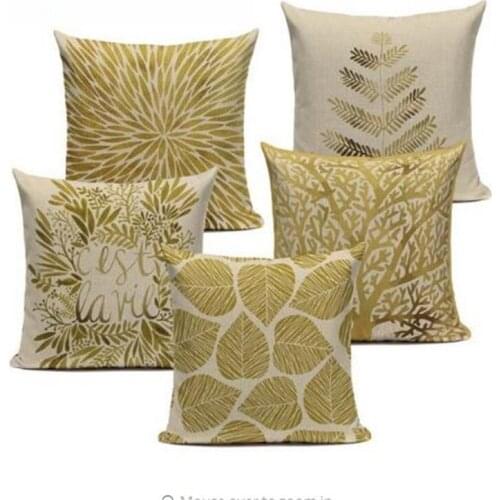 Decorative throw pillows cover Modern simple pillow Popper geometry plant noble gold trees leaf cotton linen sofa cushion cover