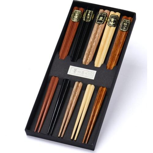 5 Pair Janpanese Korean Food Wooden Chopsticks Reusable Natural Beech Chopsticks Chinese Set Palillos Japanese Gift Pack