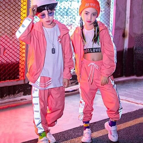 ChildrenS Hip-Hop Suit Boys And Girls Fluorescent Loose Jacket Kids Jazz Dance Costumes Drum Performance Clothes Tide DL547