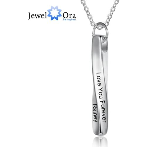 JewelOra Designer Personalized 4 Sides Engraving Twisted Bar Necklace Unisex Stainless Steel Custom Name Pendant Jewelry Gifts