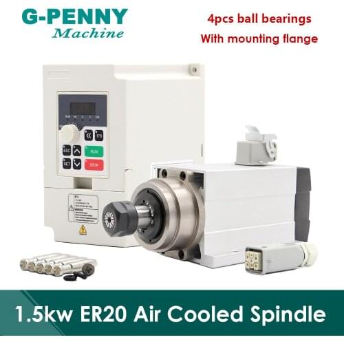 220v 380v Spindle motor 1.5kw ER20 Air Cooled with flange square spindle air cooling with 1.5kw VFD Variable Frequency Drive