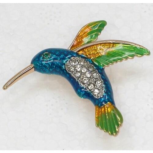 Clear Rhinestone Enamel HummingBird Pin brooches C2114