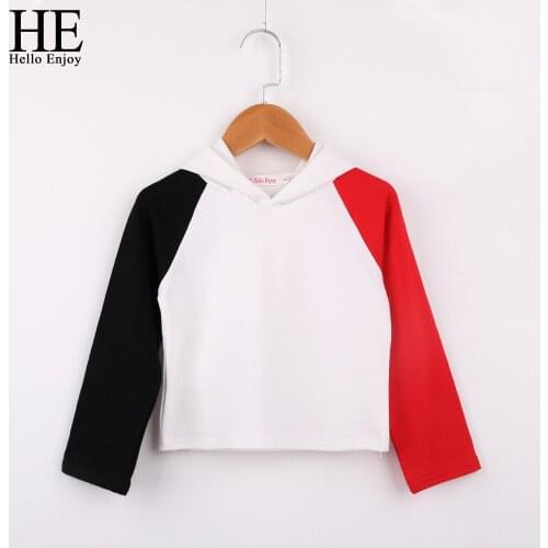 HE Hello Enjoy Kids 2020 Autumn Hoodies Girls Sweatshirts Long Sleeve Tops with Hat Girl Stitching Color Patchwork Cool Outfits