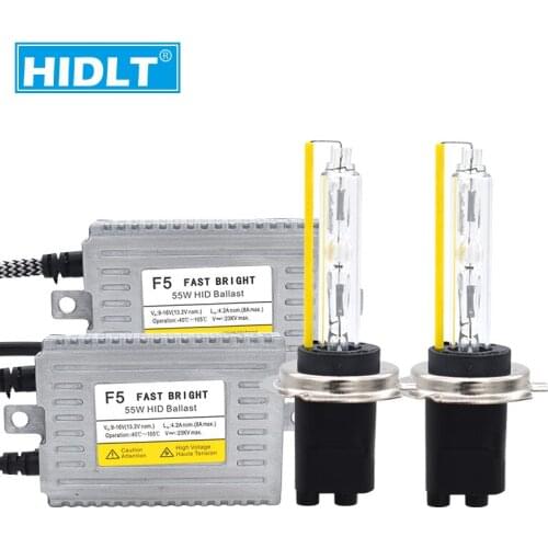 HIDLT 1 Set Car Headlight Kit 55W 5500K Xenon HID Bulbs H1 H7 H11 9005 9006 9012 D2H AC DLT F5 Fast Start HID Slim Ballast Kit