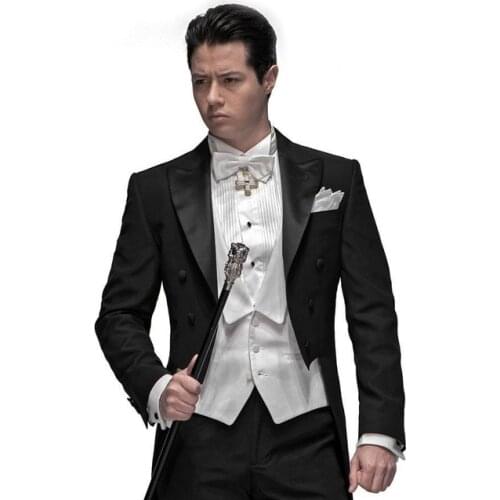 Customize Mens Party Suits Groom Tailcoat Groomsmen Wedding Prom Dinner Best Man Suits Blazer (Jacket+Pants+Vest+Tie) NO:276