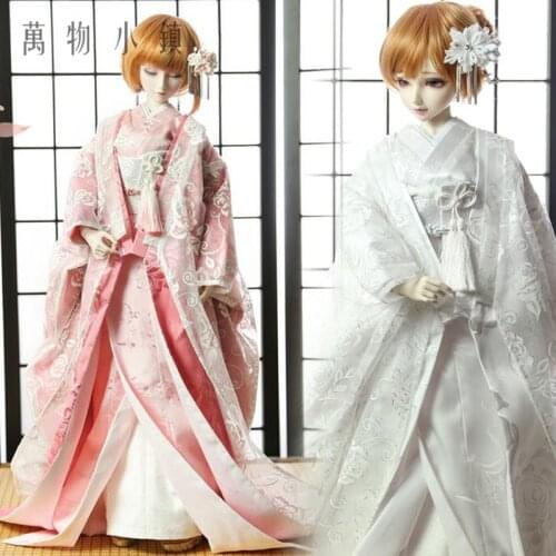 Japanese Style Bride White/Pink Roses Kimono SD10/SD13 1/3 1/4 MSD BJD Doll Clothes