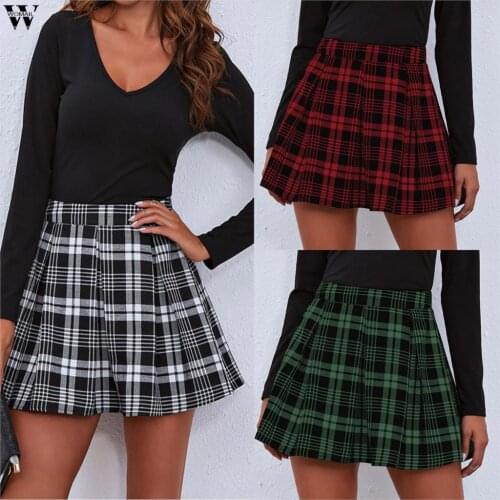 Plaid Summer high waist pleated skirt Women Kawaii Harajuku Skirt girl lolita a-line sailor skirt Sweet Dance Mini Skirt uniform
