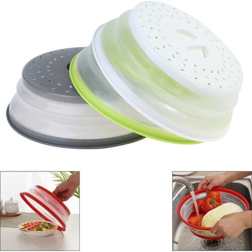 Microwave Splash-proof Cover, Collapsible Food Cover Hollow-out Drain Basket with Handle