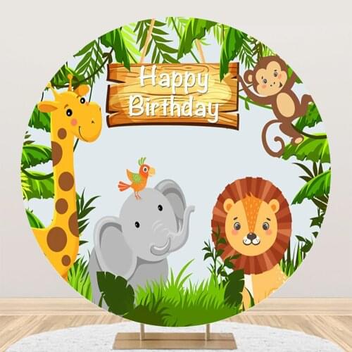 Laeacco Baby Cartoon Jungle Safari Birthday Party Banner Child Portrait Circle Round Backdrops Photo Background For Photo Studio