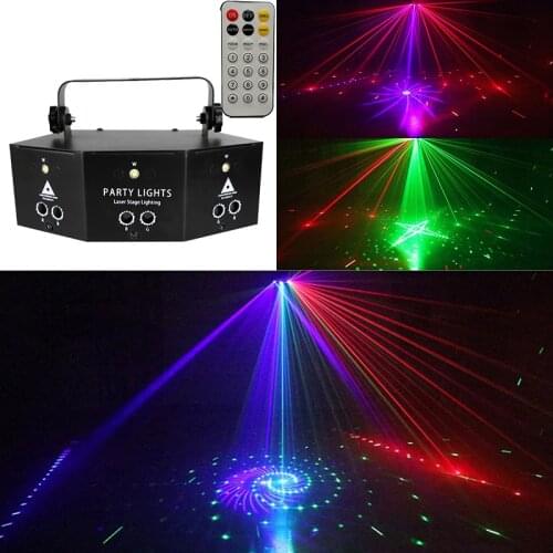Remote Control 9 Eyes DJ RGB Laser Strobe 2 In 1 Light Image Lines Beam Scans Dance Bar Home Party Disco Effect Lighting