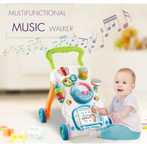 Multifunctional Baby Walker Toys Toddler Trolley Sit-to-Stand ABS Musical Walker with Adjustable Height for Toddler
