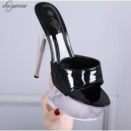 Model Catwalk Women Shoes Slippers Explosive Sexy Floral High heel Shoes 15CM Sandals Crystal Shoes Female Wedding Shoes