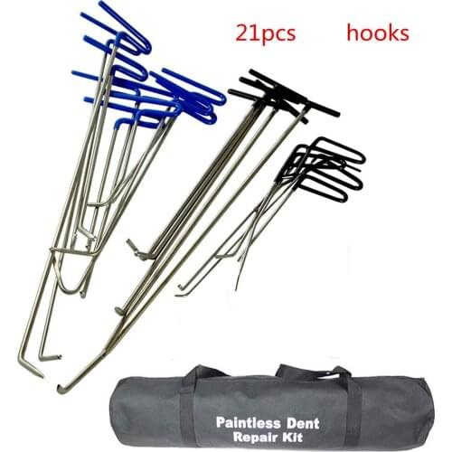 New 21 Pieces Auto Body Dent Removal Hook Rod Tool Kit- Hail and Door Ding Repair Starter Set (A+B+C)