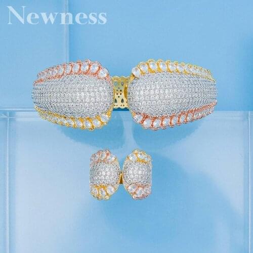 Newness luxury Unique African Bangle Ring Set Jewelry Sets For Women Wedding Cubic Zircon Crystal CZ Dubai Bridal Jewelry Set