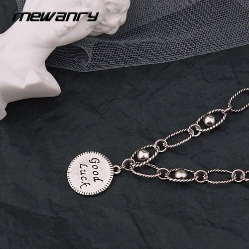 Mewanry 925 Sterling Silver Sweater Necklace for Women Simple Trend Party Good Luck Round Card Jewelry Birthday Gifts Wholesale
