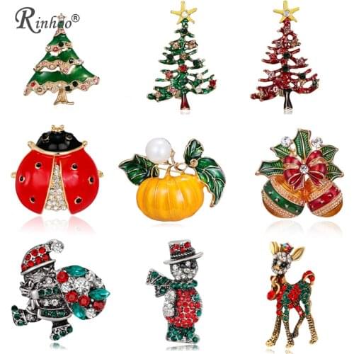 RINHOO 2021 Christmas Brooches Pins For Women Snowman Deer Tree Santa Claus Jewelry Christmas Party Crystal Brooch Pins Gift