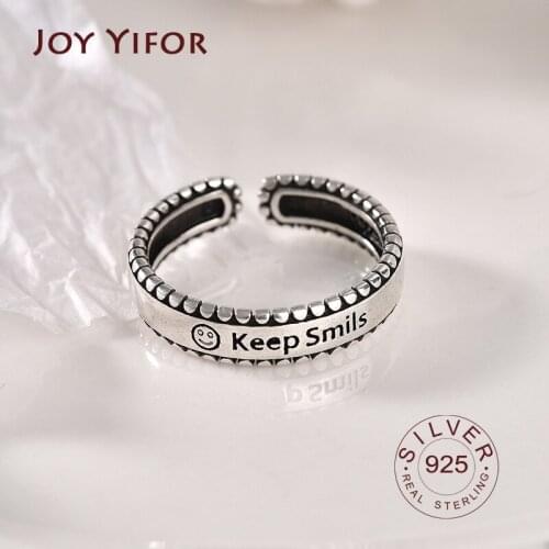 S925 sterling silver Ring Letter Keep Smile Face Rings Women Fashion Jewelry Big Thumb Wide Ring Silver Color Girls Besf Gift