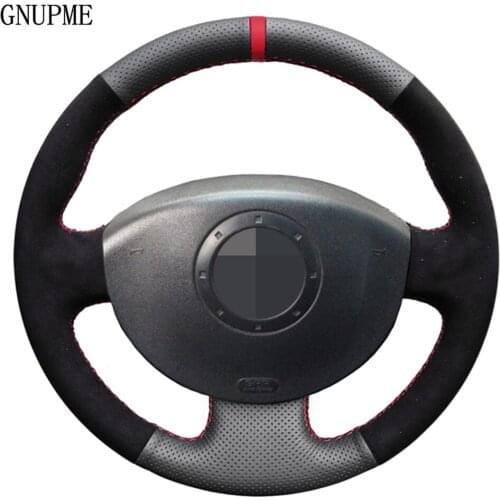 DIY Genuine Leather Black Suede Car Steering Wheel Covers For Renault Megane 2 2003-2008 Scenic 2 2003-2009 Kangoo 2008