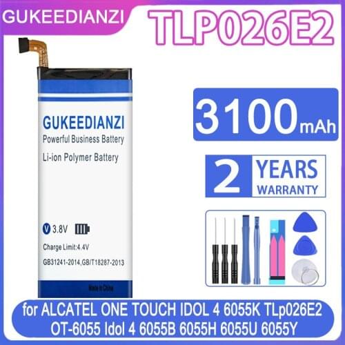 GUKEEDIANZI Replacement Battery 3100mAh For ALCATEL ONE TOUCH IDOL 4 6055K TLp026E2 OT-6055 Idol 4 6055B 6055H 6055U 6055Y