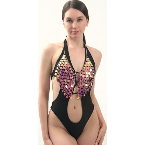 Boho Sexy Magnificent Metal Sequins Tassel Harness Necklace Bra Chain Women Jewelry Bikini Metal Alloy Statement Body Jewelry