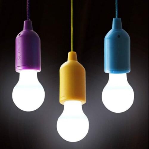 LED Hanging Light Bulb Battery Powered Colorful Pull Cord Bulbs LED Drop Lamps For Outdoors Camping Home Patio and Tent