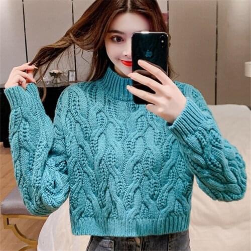 Half Turtleneck Sweater Women Tops Spring Autumn New Korean Long-Sleeve Twist Sweaters Loose Knitwear Ladies Jumpers Tide G1322