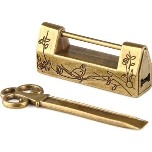 Mini Zinc Alloy Chinese Vintage Antique Bronze Keyed Padlock Retro Combination Password Lock Jewelry Box Padlock