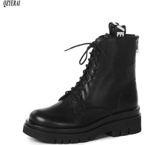 2020 New winter Martin boots Genuine leather women boots Lace-up fashion boots Cow leather boots Womens shoes Size 34-40