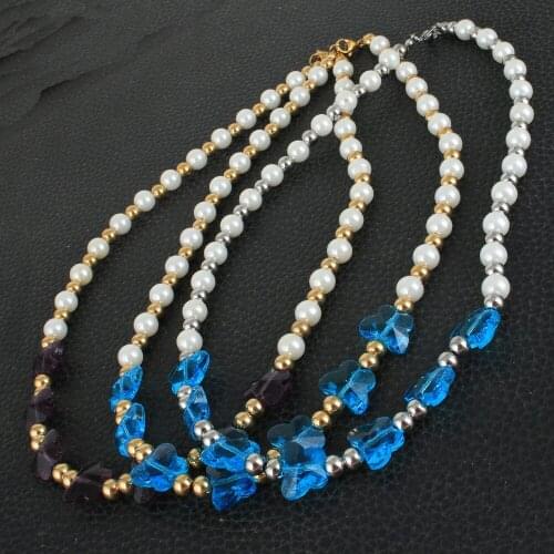 Womens Gold Color 8mm Fake Peal Bead Fashion Jewelry Stainless Steel Necklaces And Bracelets Set For Women SEUZBFCA