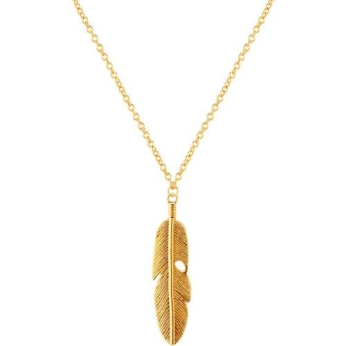 Bohemian Retro Metal Feather Pendant Necklace Women Creative Long Sweater Chain Clavicle Necklaces Collares Jewelry