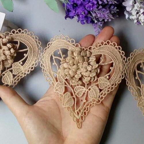 1 Yard Gold 3D Heart Cotton Flower Lace Trim Embroidered Lace Ribbon Handmade Wedding Dress Patchwork Sewing Supplies Craft
