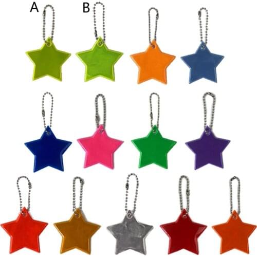 10Pcs DIY Child Safety Reflectors Keyrings Stylish Reflective Stars Gear Backpacks Strollers Jackets Safe Reflector Keychain