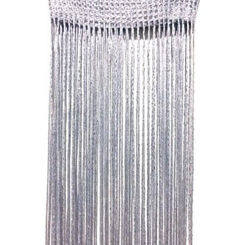 200x100cm Curtain Flash Line Shiny Tassel String Door Decorative Silver Silk Curtain Window Blind Room Divider Home Decoration
