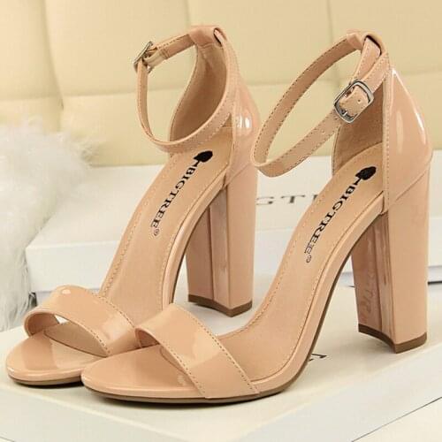 2020 Summer Plus Size 34-43 Woman 9.5cm Thick High Heels Sandals Female Block Blue Heels Pumps Lady Chunky Burgundy Yellow Shoes