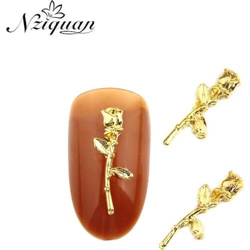 2020 hot style NIZIQUAN 20pcs/bag gold leaf rose flower nail decoration sticker art sticker 3D charm metal nail art DIY nail art