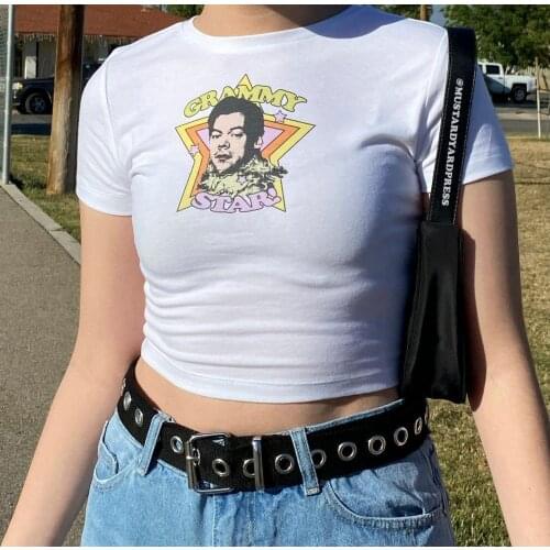 2021 Grammy Star Cropped Baby Tee Fashion Rap Tee Tumblr Hip-hop Graphic Tee-shirt Female Silm Fit T-shirt Cute Music Tee