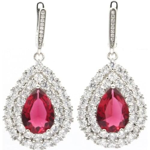 49x20mm 2021 New Designed Created Raspberry Rhodolite Garnet Kunzite Green Amethyst CZ For Sister Silver Earrings