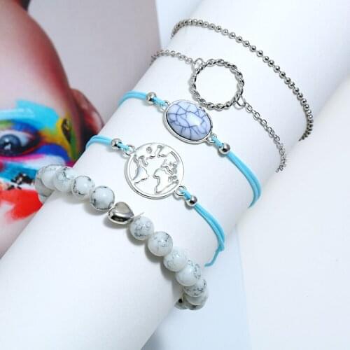 5pcs/lot Fashion Natural Stone Bracelet Sets For Women Girls Bohemian Elegant Bangles Jewelry Accessories