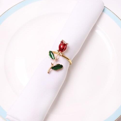 6pcs/lot New Valentines Day Rose Flower Napkin Ring Flower Napkin Button