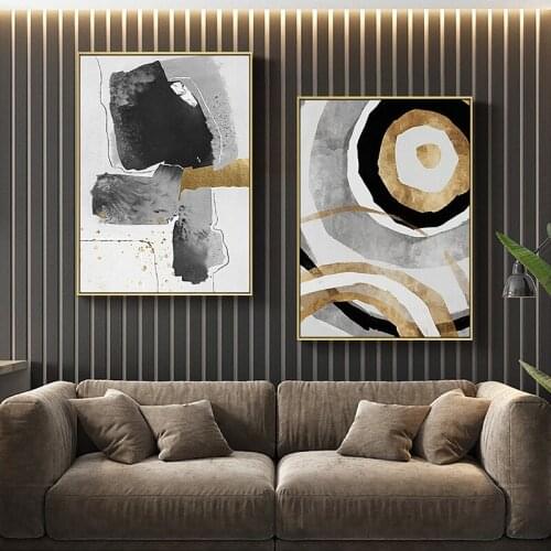 Abstract Gold And Gray Patterned Canvas Painting Modern Omelette Wall Art Poster And Print Living Room Home Decoration