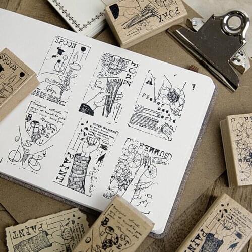 1 Pc Vintage Aesthetic Feeling Movement Series Wooden Rubber Stamp for Kids DIY Handmade Scrapbooking Stationery,Photo Album